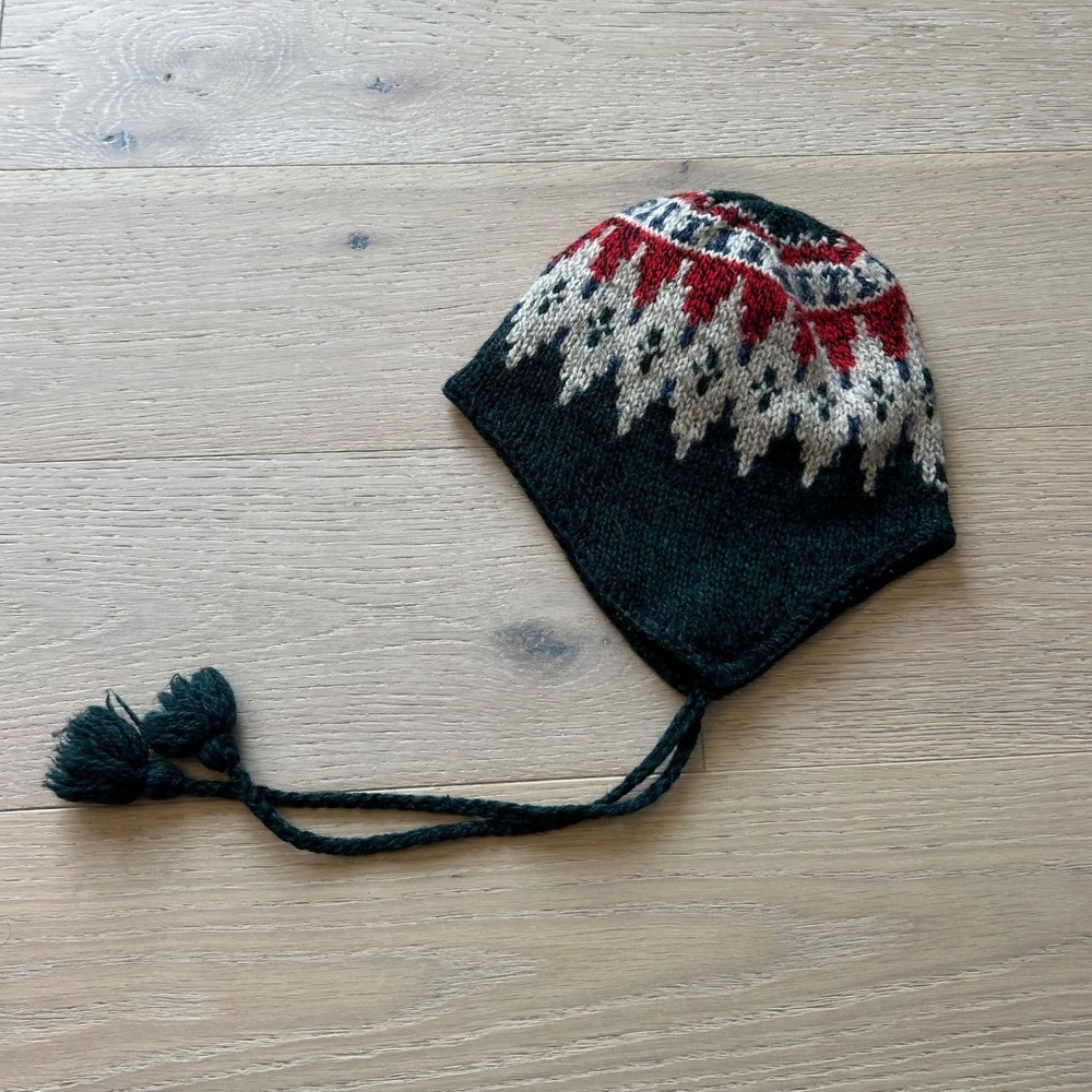 Vintage EMS Eastern Mountain Sports Wool Fair Isle Earflap Beanie Made in USA
